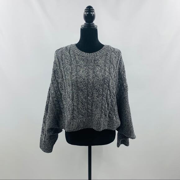 Topshop Navy Blue Crop Chunky Cable Knit Sweater - Picture 4 of 12